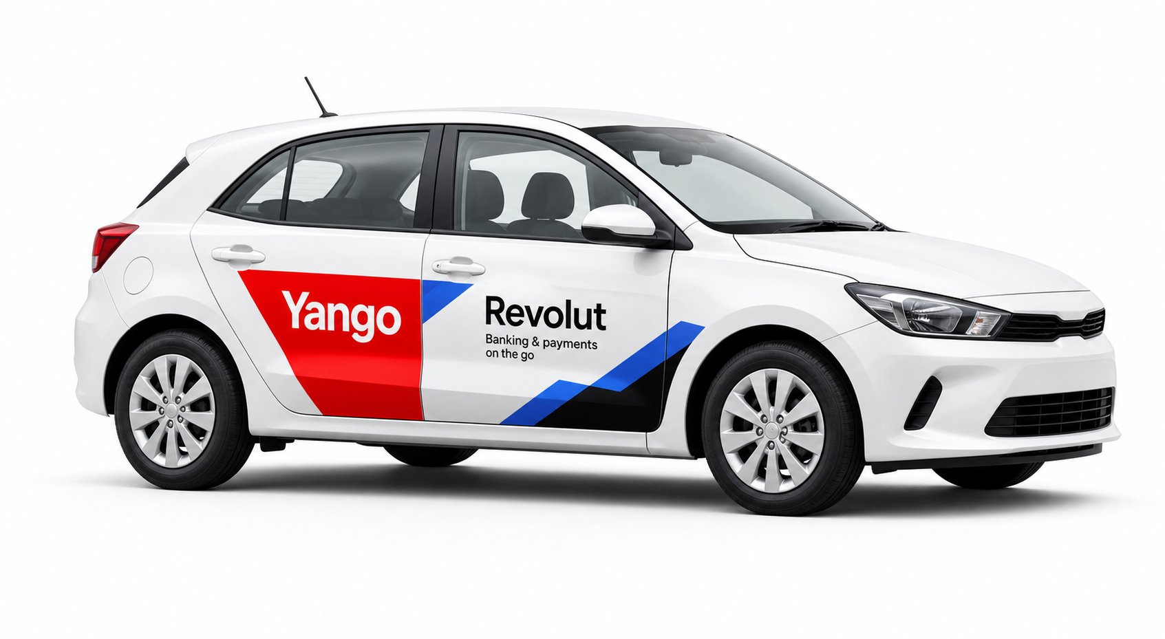 Econom car branding preview with four branded doors, opposite side view